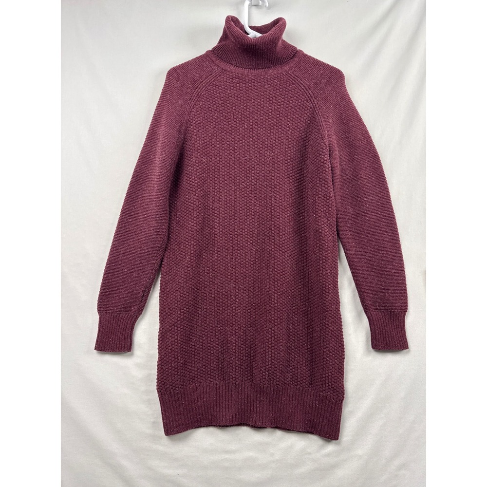 Prana Sweater Dress Women S Burgundy Turtleneck Popcorn Knit Organic Cotton Wool